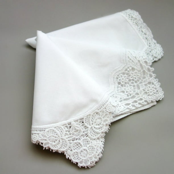 YouCY 10pcs DIY Lace Handkerchief White Mini Cotton Handkerchiefs Wedding Party Gift Square 